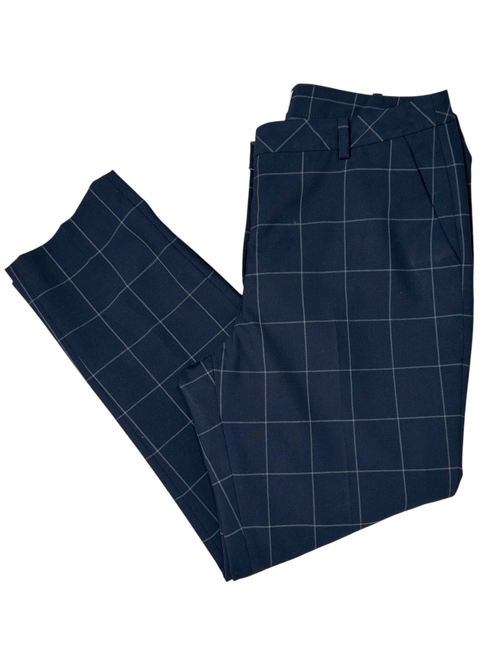Pure Collection Women’s 8/10S Navy Wool Blend Windowpane Trouser Dress Pant